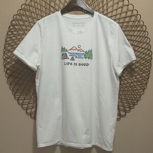 Mens Life Is Good T Shirt White Size XL Camping USA